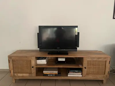 Solid Wood TV Entertainment Unit with Storage - Rustic Finish