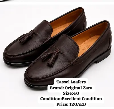 Zara Mens Brown Leather Tassel Loafers Size 40 - Excellent Condition
