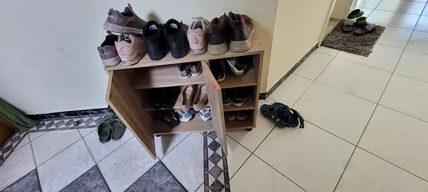 Compact Wooden Shoe Cabinet / Rack — 3-Shelf with Side Compartments