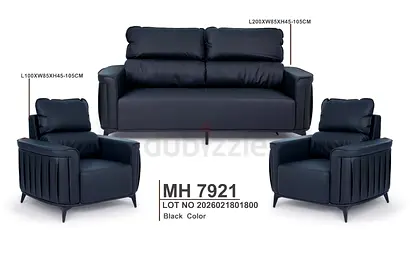 Black 3-Seater Sofa with Two Matching Armchairs (Set) - MH7921