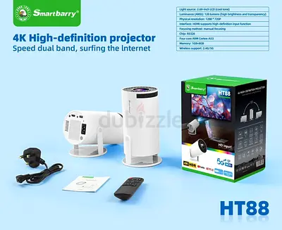 4K 1080P Mini Smart Projector–Portable Android Projector with WiFi  Bluetooth, 210° Rotatable Stand