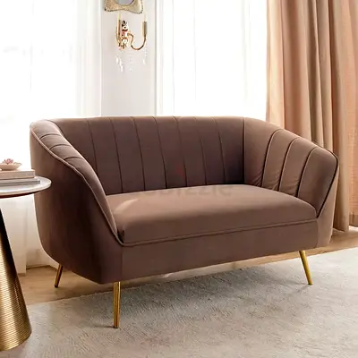 Chocolate brown velvet curved shaped loveseat