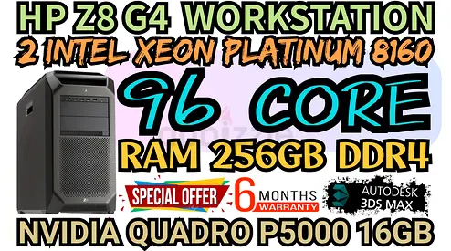 HP Z8 G4 WORKSTATION 96 CORE 2 INTEL XEON PLATINUM 8160 RAM 256GB DDR4 NVIDIA QUADRO P5000 16GB DDR5