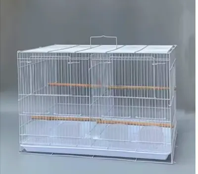 White Double Compartment Bird Cage with Perches — Good Condition