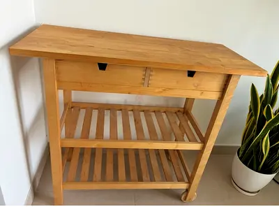 IKEA FORHOJA solid wood kitchen island trolley with drawers and shelves (100x43x90 cm)