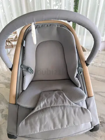 Light grey wooden-frame baby bassinet / rocker - barely used