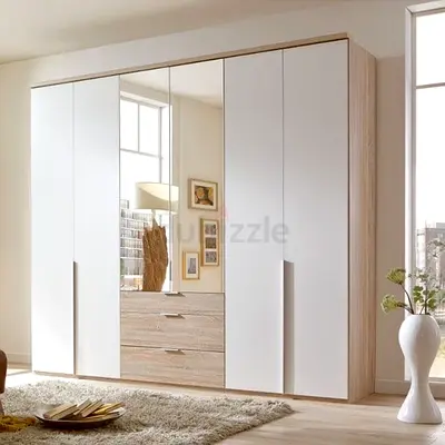 Large 6-Door Wardrobe with Mirror and Drawers