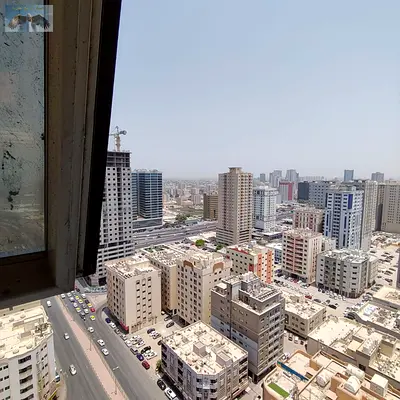 Stylish studio for annual rent in Ajman, prime location near Gulf Bridge and Sheikh Khalifa Street, elegant décor and modern design.