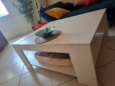 White Square Coffee Table with Lower Shelf