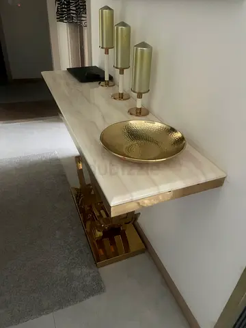 Marble Top Console Table with Gold Base - Like New