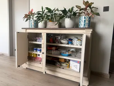 Solid Wood Sideboard / Buffet Cabinet with Shelves - Cream Finish. Perfect condition