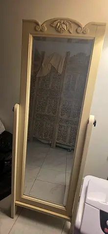 Full-length freestanding mirror with cream wood frame