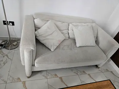 Used 2-Seater Cream Fabric Sofa - Comfortable Compact Loveseat