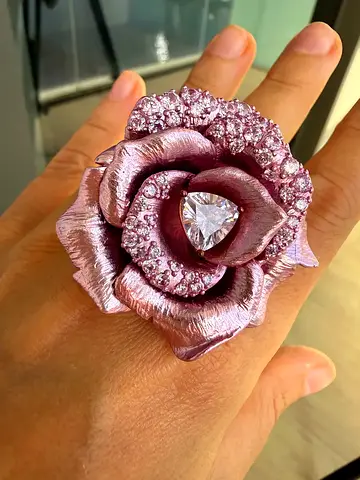 Silver 925 Pink Flower Statement cocktail ring and earring set with Center-Amethyst and Circones
