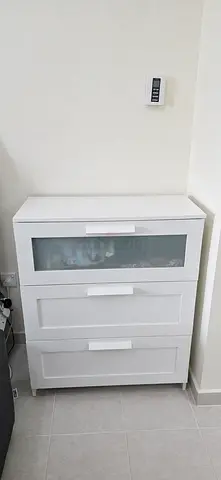 White 3-Drawer Cabinet with Frosted Glass Panel