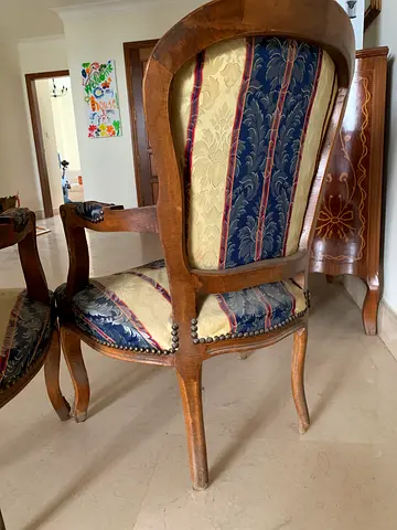 Vintage Carved Wooden Accent Chair with Upholstery