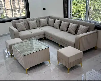 Minimalist Grey L-Shaped Sofa Set
