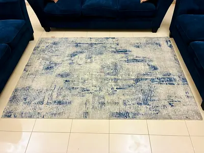 Light Grey and Blue Abstract Area Rug - Good Condition