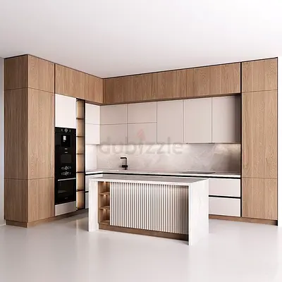 Modern Built-In Kitchen with Island — Oak Finish