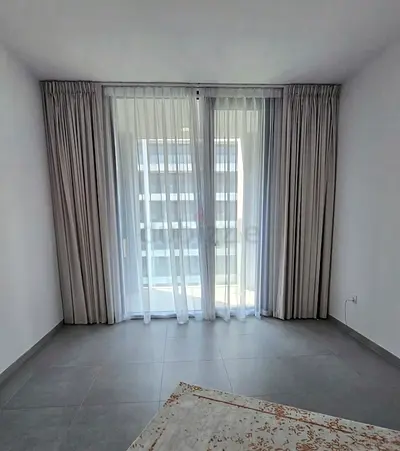 Set of Full-Length Beige Curtains with Sheer Panels