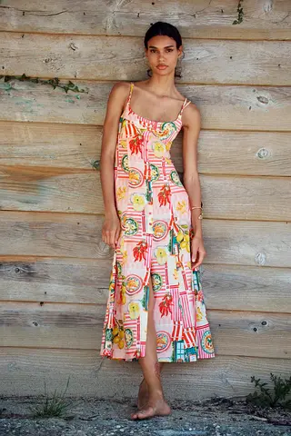 Bloggers Favourite Zara Patchwork Print Midi Dress in Linen Blend