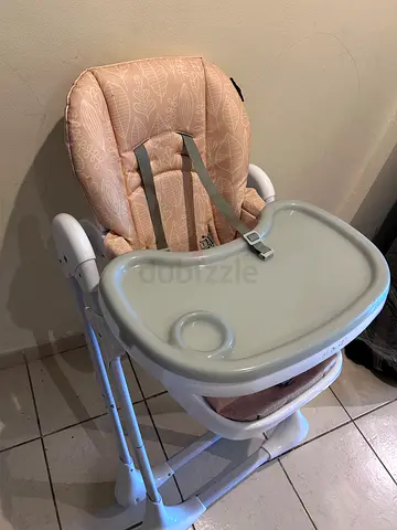 Foldable baby high chair with tray - light pink/peach, gently used