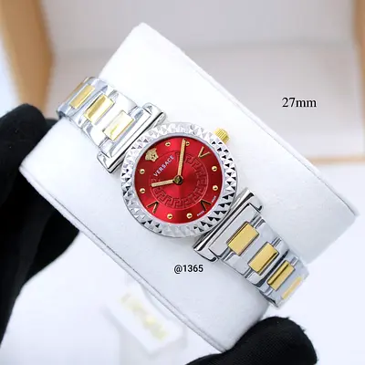 Versace two-tone women’s Master Copy  wristwatch 27mm red dial