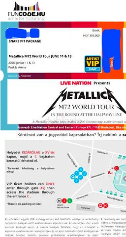 Tickets to Metallica in Budapest on June