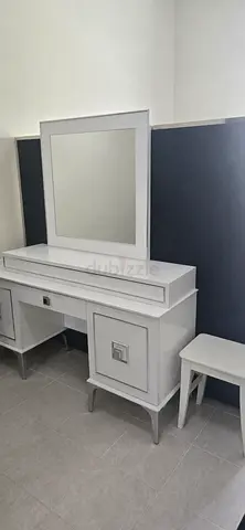 White Dressing Table with Mirror and Stool - Modern Vanity Set