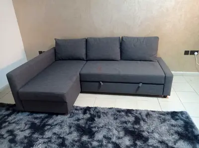 Grey L-shaped Sofa Bed with Storage - Good Condition