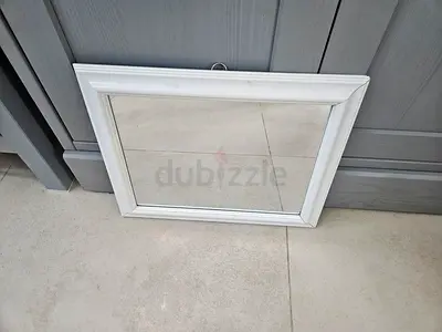 White Framed Wall Mirror - Medium Size (Used)