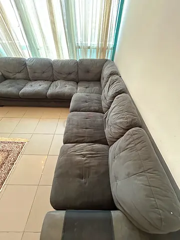 Large L-shaped Grey Fabric Corner Sofa - Comfortable 6-Seater