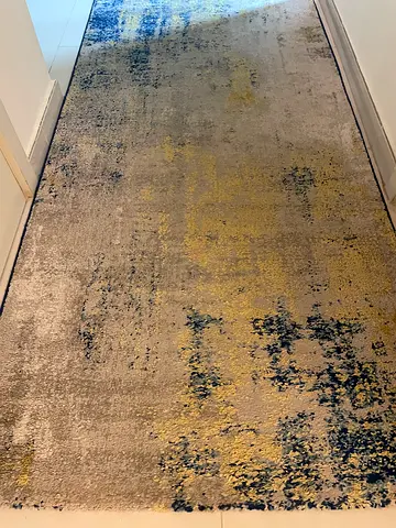 Large Modern Abstract Area Rug — Neutral with Blue  Gold Accents 100cmx 400cm