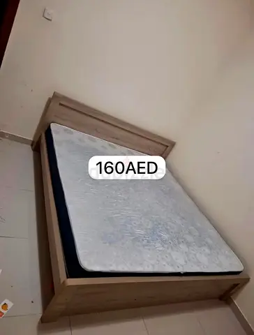 Wooden Single Bed Frame with Mattress - Good Condition, AED 160