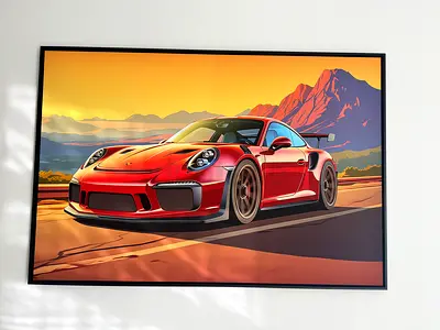 Framed Prosche 911 Car Art Print (Porsche-style) - Large Wall Poster