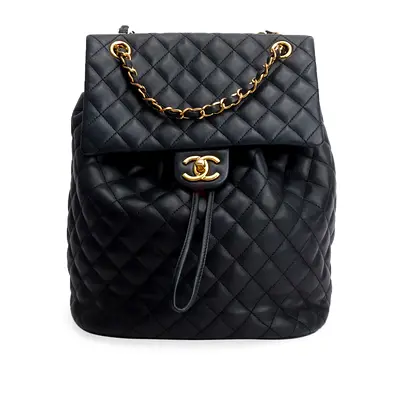Authentic Chanel Black Calfskin Quilted Small Urban Spirit Backpack