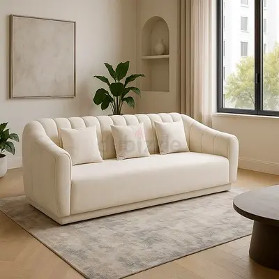Cream 3-Seater Upholstered Sofa