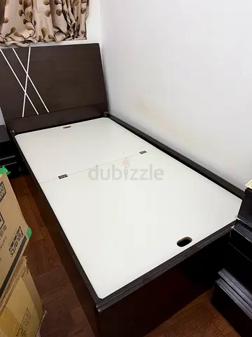 2 Double storage bed frame with headboard - dark wood finish