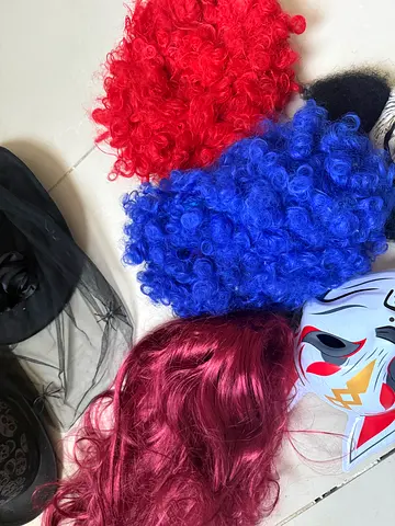 Collection of various costume masks and wig set — Halloween/party props