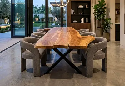 Marina home Natural Sophistication: Handcrafted Live Edge Dining table without chairs