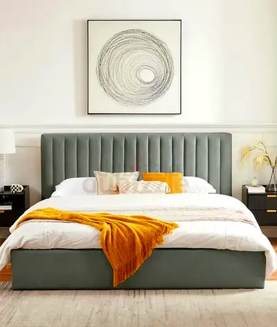 Brand New Modern Upholstered King Bed with Vertical Channel Headboard - Grey