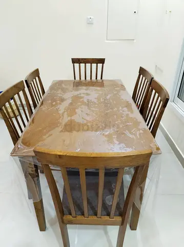 Solid Wood 6-Seater Dining Table with Chairs - Good Condition