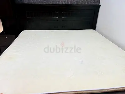 Super king Size Bed Frame with medical Mattress — Dark Wood Headboard