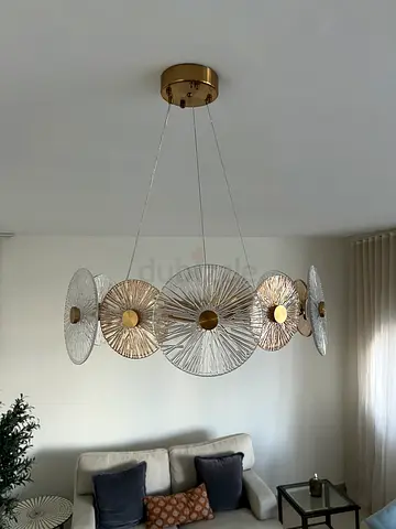 Modern decorative hanging pendant light - 5-disk glass design (2 piece each one 250 aed)