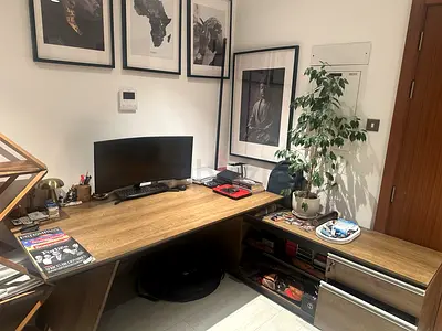 L-shaped Wooden Home Office Desk with Drawers - Good Condition
