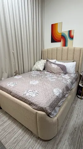 Upholstered Queen Bed with Padded Headboard - Cream Beige - never been used