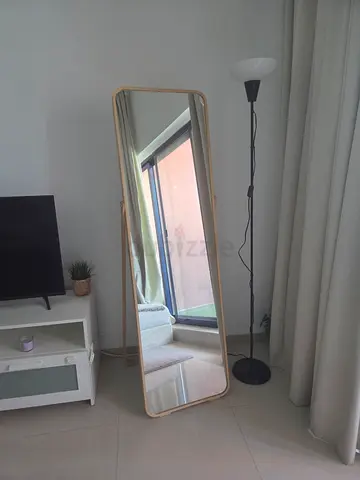 Full-Length Leaning Mirror with Light Oak Frame - Good Condition