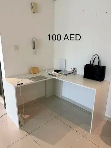 White desk - L shape double table - for home use or office desk
