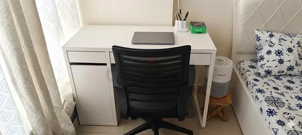 White Compact Study Desk with Storage Cabinet - Good Condition