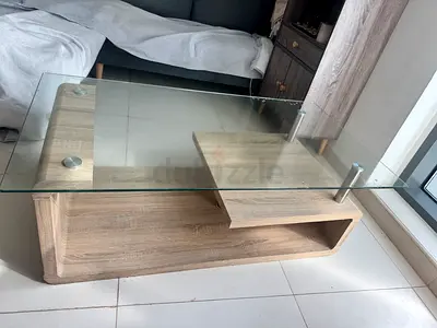 Glass Top Console Table with Light Oak Shelf